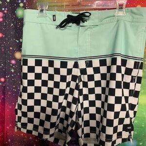 Vans Mint Green and Black Checkered Board Shorts
